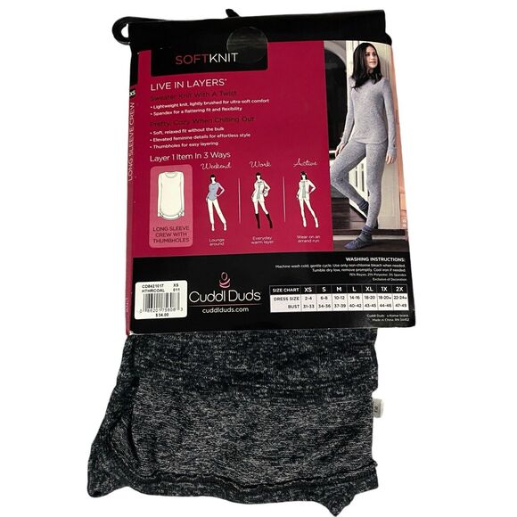 Cuddl Duds Long Sleeve Crew Soft Knit w/Thumb Holes Women's Size X-Small Gray - Picture 8 of 15